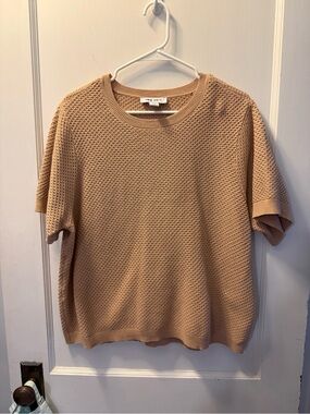 Nine West Beige Textured Short Sleeve Crewneck Sweater